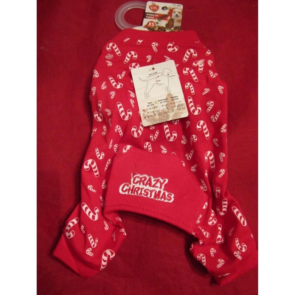 Pet Central Dog Pajamas Clothes Pjs Crazy Christmas Red Candy Canes X-Small